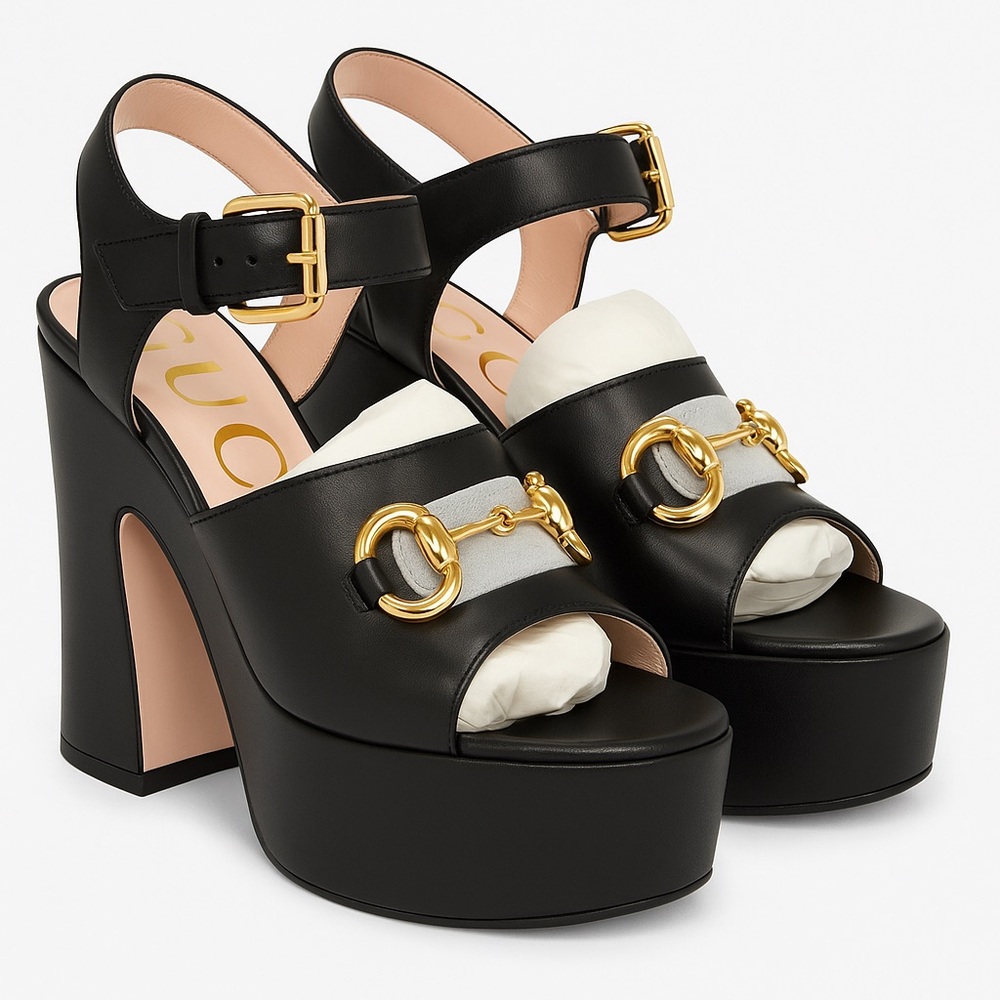 Gucci Black and Gold Platform Sandals